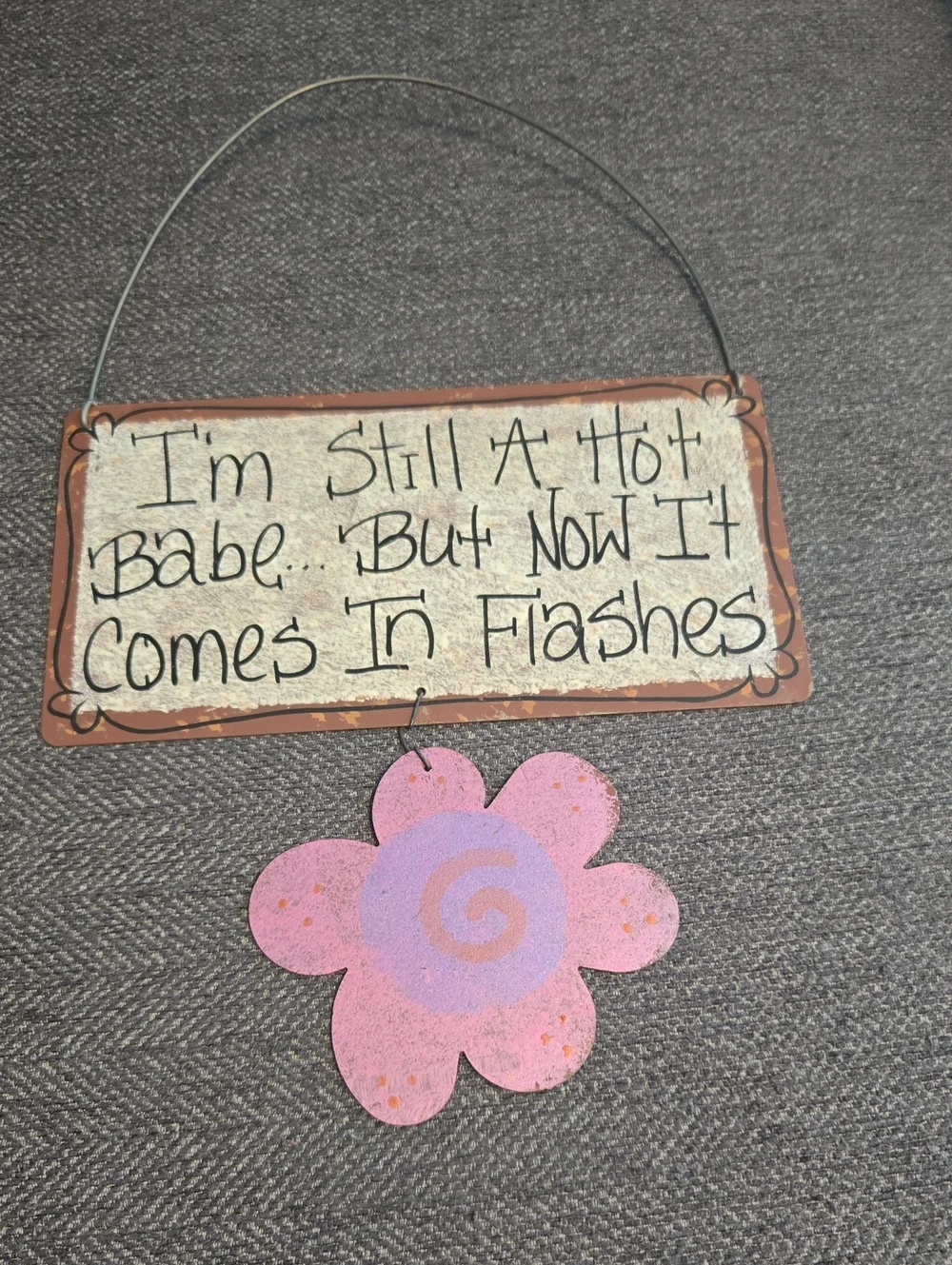 Humorous Pink Flower Wall Sign – 'I'm Still A Hot Babe'